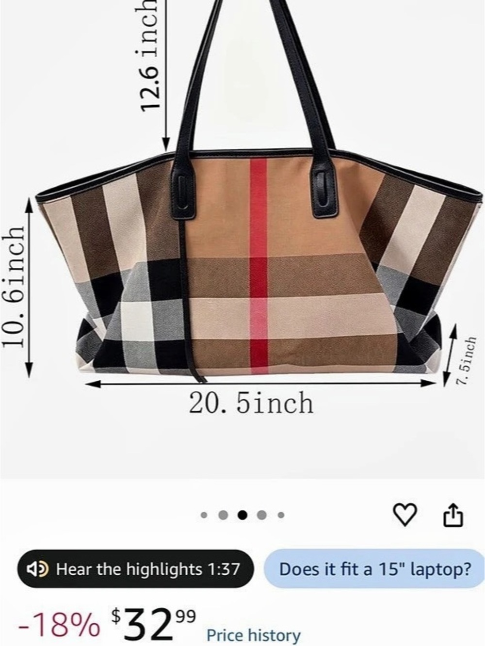 Plaid Tote in Brown & Black New